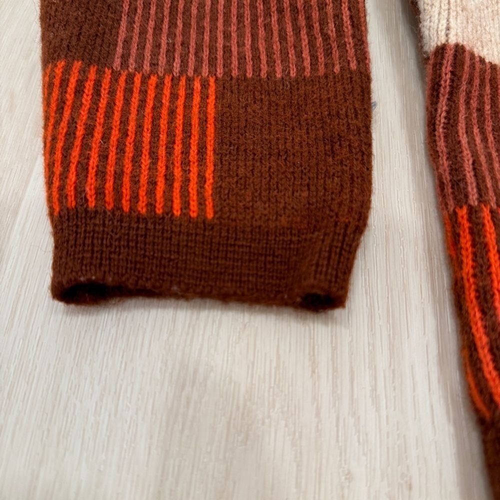 VTG! Demetre Red Cream Brown Color Block‎ Pure Virgin Wool Knit L 90s 80s Retro - Picture 4 of 9